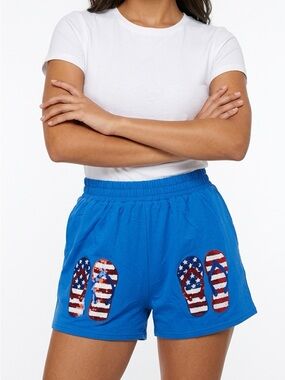 4th of July Shorts with American Flag Sequin Flip-Flop Motif size medium USA